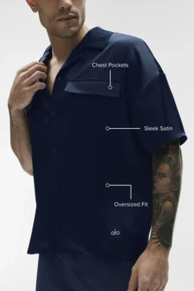 Satin Horizon Kurzarmshirt – Navy
