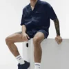 Satin Horizon Kurzarmshirt – Navy