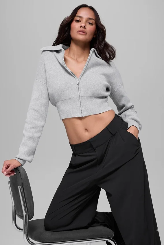Scholar Knit Cropped Full Zip Jacke – Athletic Heather Grey