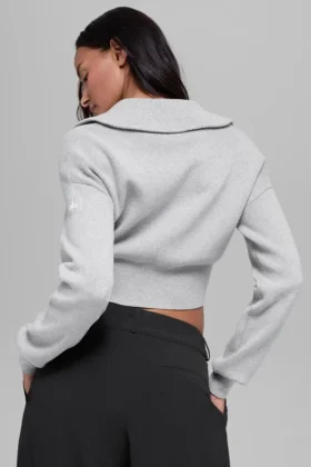 Scholar Knit Cropped Full Zip Jacke – Athletic Heather Grey