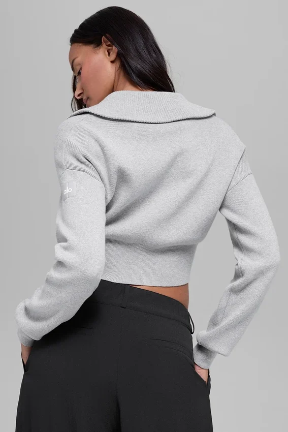 Scholar Knit Cropped Full Zip Jacke – Athletic Heather Grey