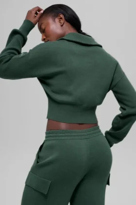 Scholar Knit Cropped Full Zip Jacke – Kleegrün