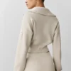 Scholar Knit Cropped Full Zip Jacke – Oatmeal Heather