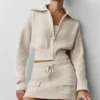 Scholar Knit Cropped Full Zip Jacke – Oatmeal Heather