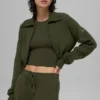 Scholar Knit Cropped Full Zip Jacke – Olivgrün