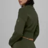 Scholar Knit Cropped Full Zip Jacke – Olivgrün
