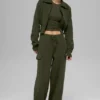 Scholar Knit Cropped Full Zip Jacke – Olivgrün