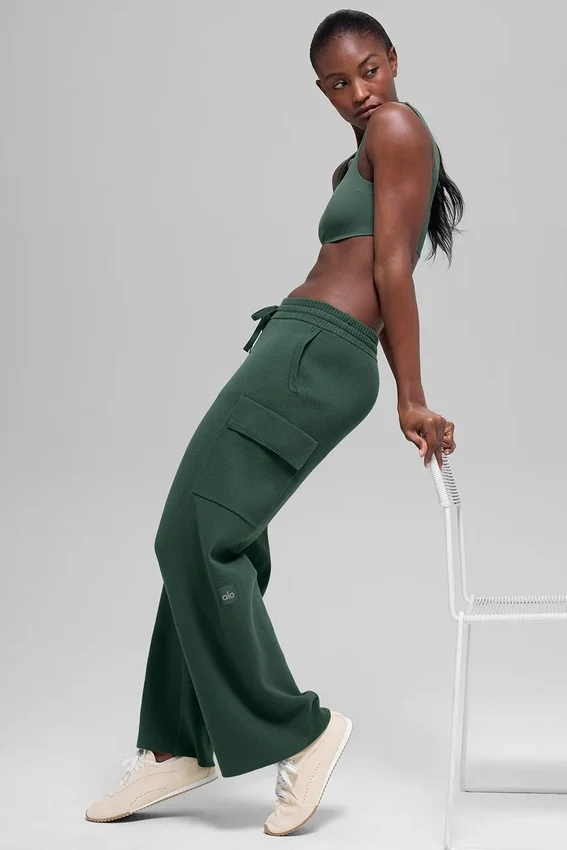 Scholar Knit High-Waist Cargo Hose – Clover Green