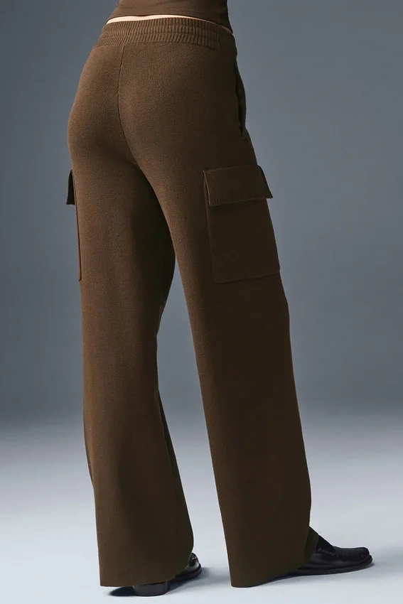 Scholar Knit High-Waist Cargo Hose – Espresso
