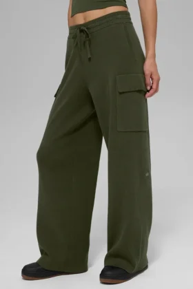 Scholar Knit High-Waist Cargo Hose – Olivgrün