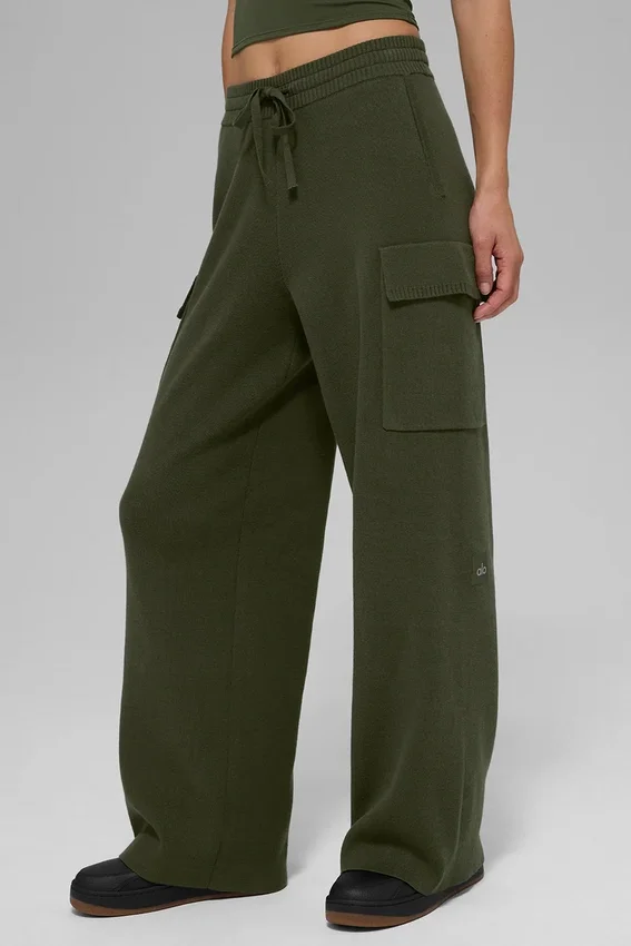 Scholar Knit High-Waist Cargo Hose – Olivgrün