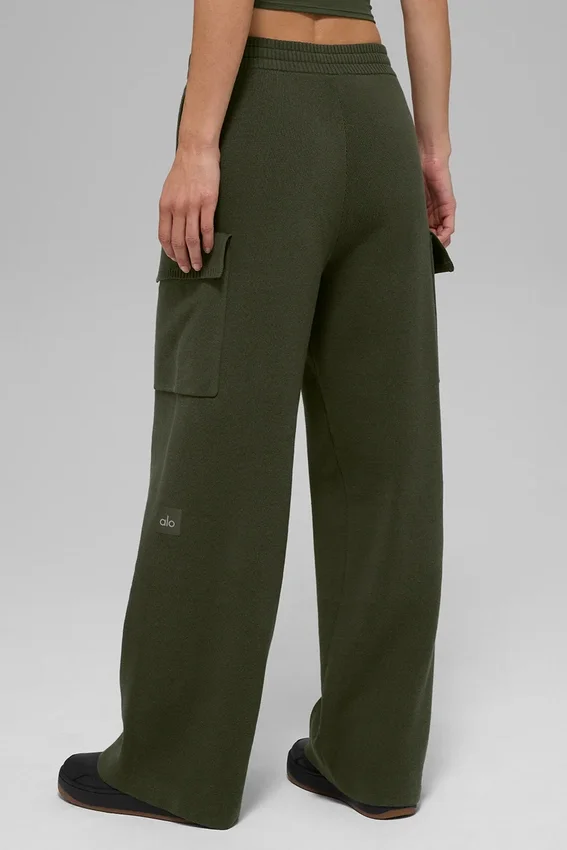 Scholar Knit High-Waist Cargo Hose – Olivgrün