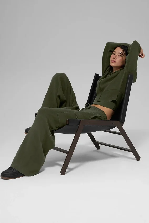 Scholar Knit High-Waist Cargo Hose – Olivgrün