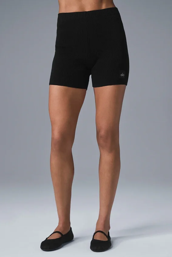 Scholar Knit High-Waist-Shorts – Schwarz