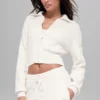 Scholar Knit kurze Jacke mit durchgehendem Reißverschluss – Elfenbein