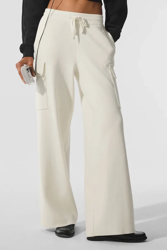 Scholar Strick-Cargo-Hose mit High-Waist – Elfenbein