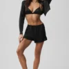 Seiden-Hemdbluse „Luminous“, kurz geschnitten, mit Knöpfen und Langarmshirts – Schwarz