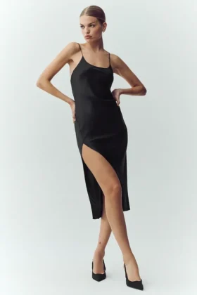 Seiden-Slipkleid „Luminous“ – Schwarz