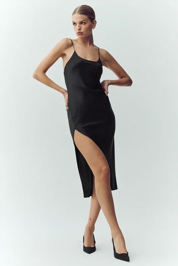 Seiden-Slipkleid „Luminous“ – Schwarz