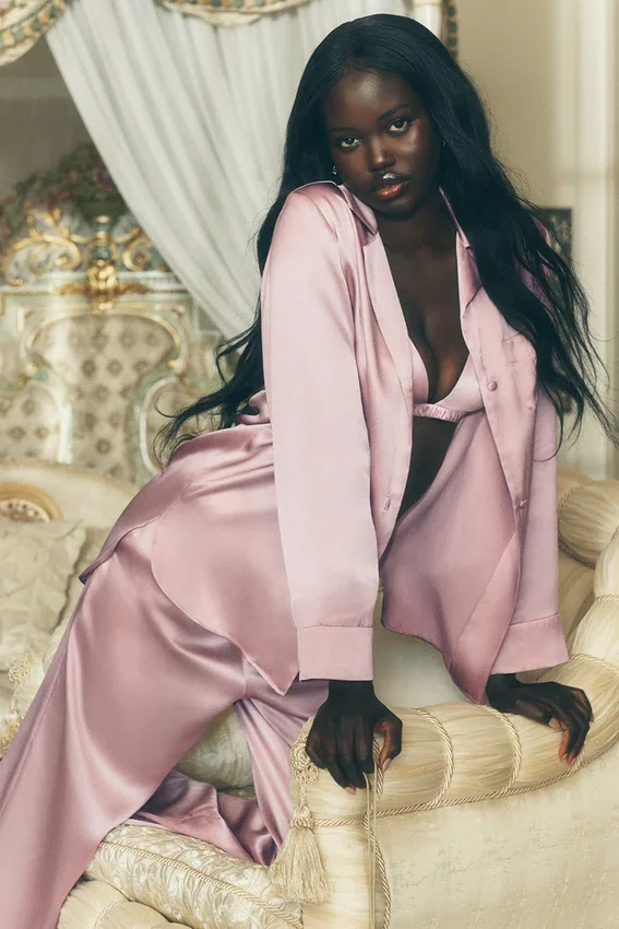 Seidenhemd „Luminous“ mit Knöpfen – Pink Champagne