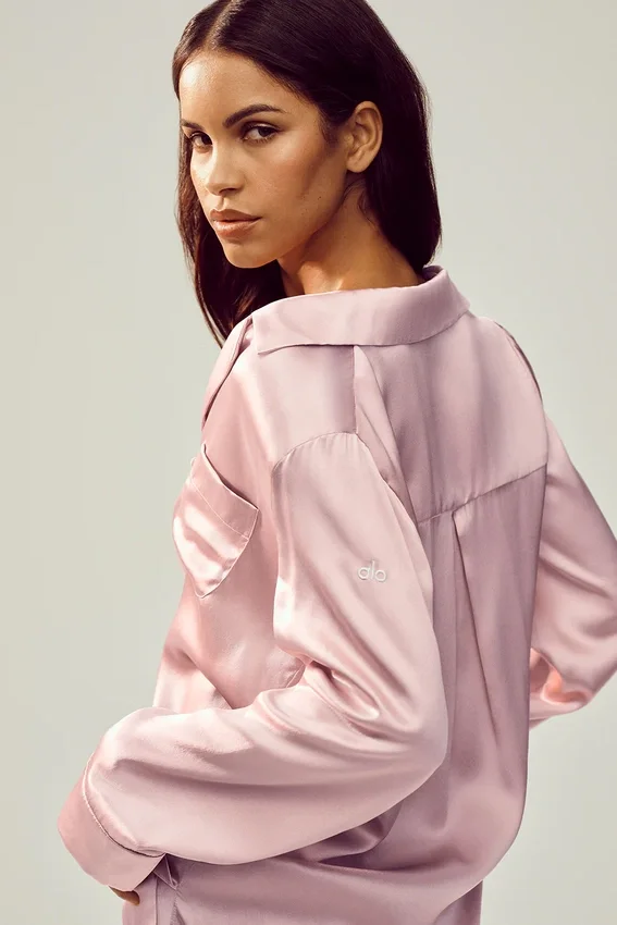 Seidenhemd „Luminous“ mit Knöpfen – Pink Champagne