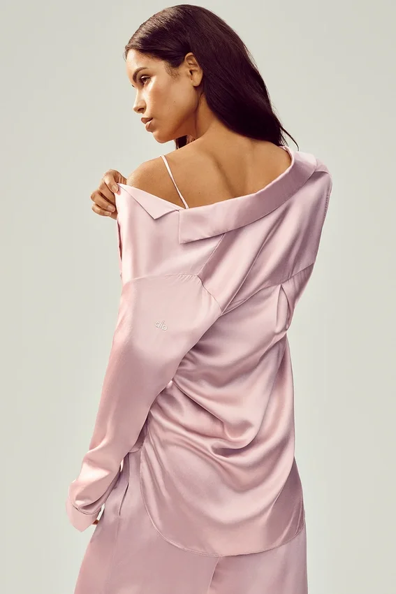 Seidenhemd „Luminous“ mit Knöpfen – Pink Champagne