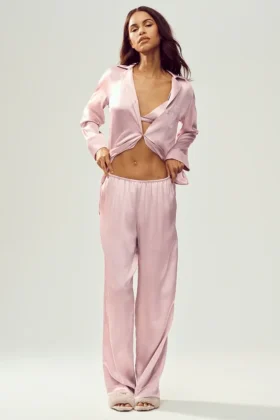 Seidenhose „Luminous“ (lang) – Pink Champagne