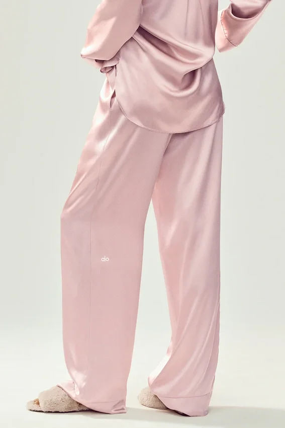 Seidenhose „Luminous“ (lang) – Pink Champagne
