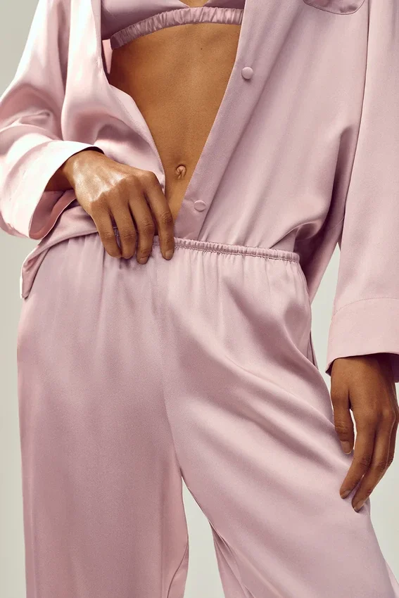Seidenhose „Luminous“ (lang) – Pink Champagne