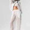 Sheer Game Time Leggings mit weitem Bein – Weiß