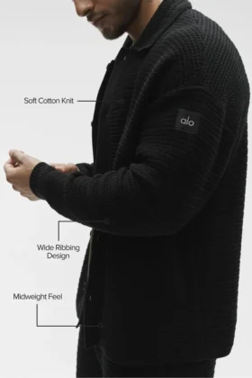 Shift Knit Button-up mit Langarmshirts – Schwarz