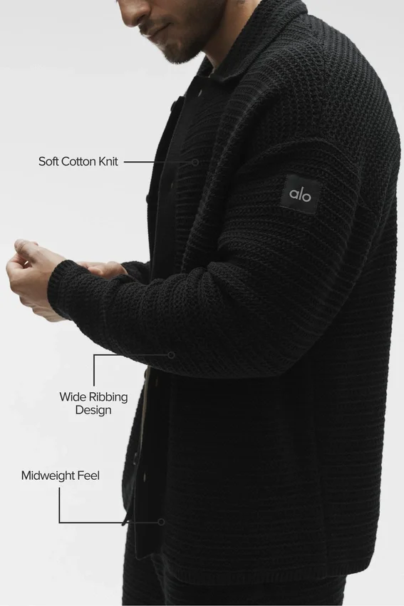Shift Knit Button-up mit Langarmshirts – Schwarz
