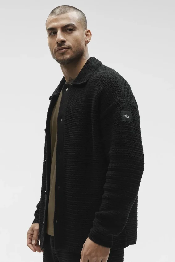 Shift Knit Button-up mit Langarmshirts – Schwarz
