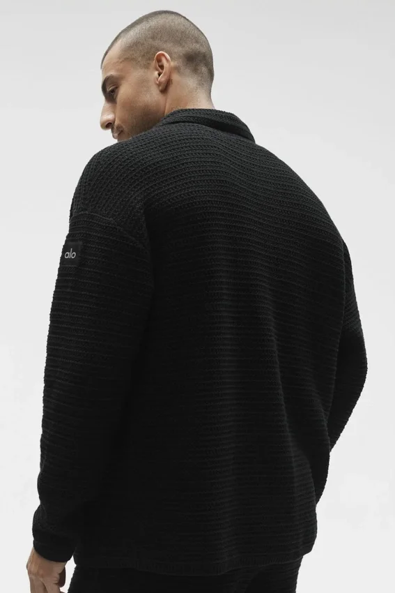 Shift Knit Button-up mit Langarmshirts – Schwarz
