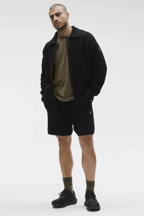 Shift Knit Button-up mit Langarmshirts – Schwarz