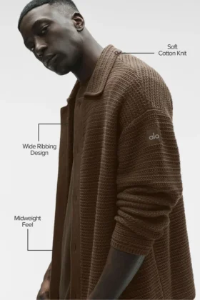 Shift Knit Langarmshirt mit Knopfleiste – Espresso