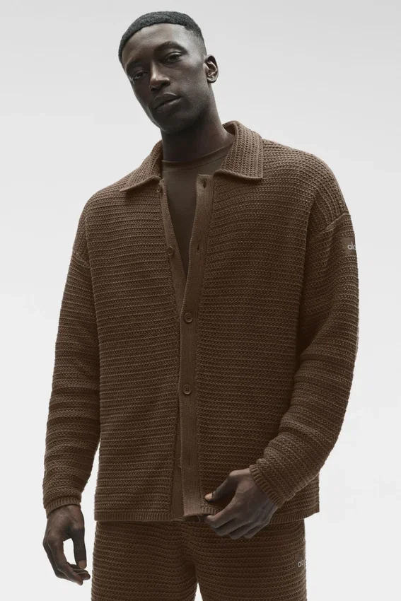 Shift Knit Langarmshirt mit Knopfleiste – Espresso