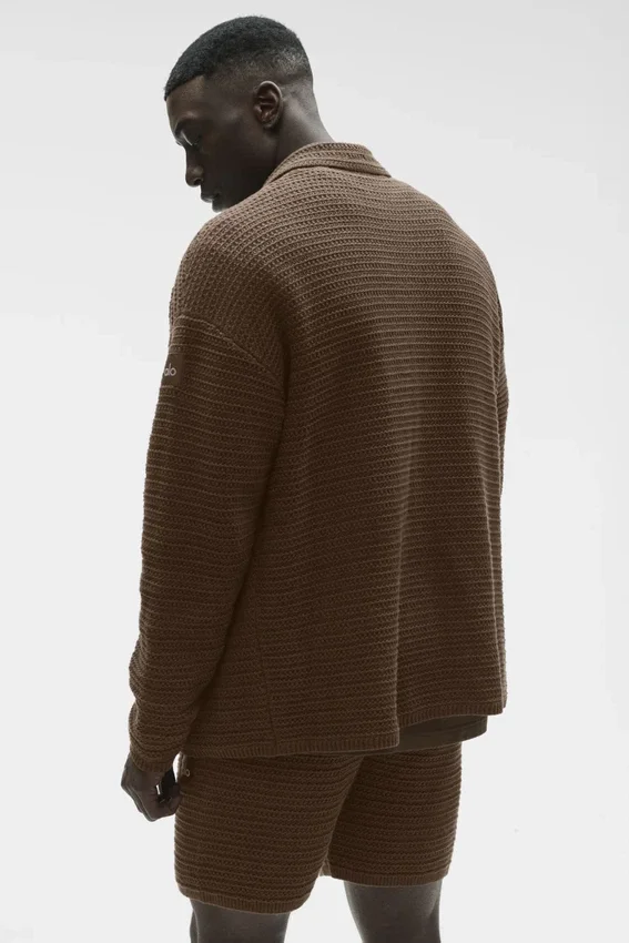 Shift Knit Langarmshirt mit Knopfleiste – Espresso