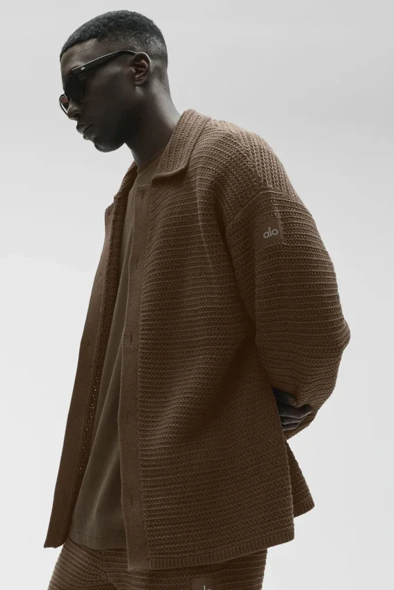 Shift Knit Langarmshirt mit Knopfleiste – Espresso