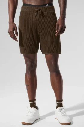 Shorts aus offenem Strick – Espresso