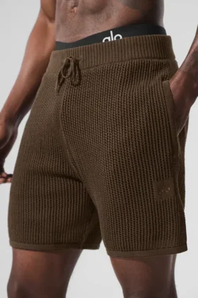Shorts aus offenem Strick – Espresso