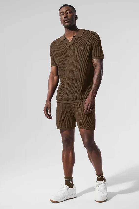 Shorts aus offenem Strick – Espresso