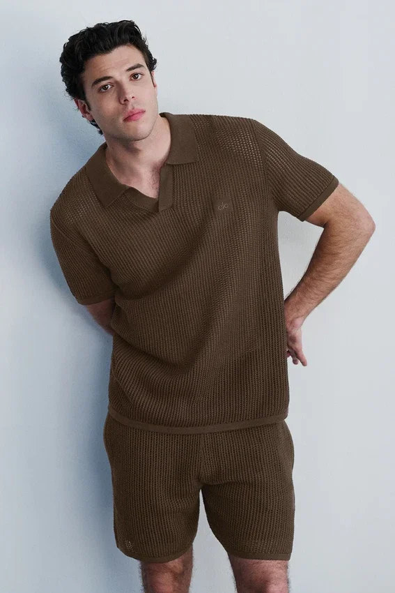 Shorts aus offenem Strick – Espresso