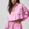 „Silk Luminous“ kurzes Langarmshirt mit Knopfleiste – Candy Heart Pink