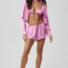 „Silk Luminous“ kurzes Langarmshirt mit Knopfleiste – Candy Heart Pink