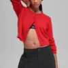 „Snuggle up“ Pullover, kurz geschnittene Strickjacke – Bright Red