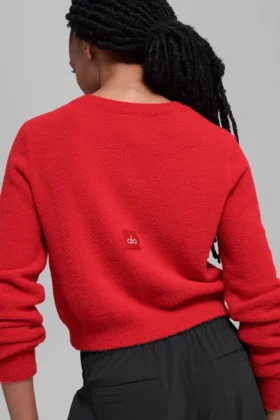 „Snuggle up“ Pullover, kurz geschnittene Strickjacke – Bright Red