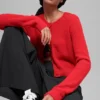 „Snuggle up“ Pullover, kurz geschnittene Strickjacke – Bright Red