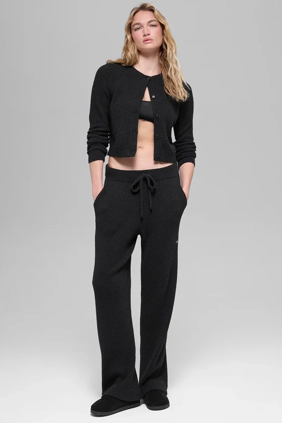 Snuggle Up Pullover-Leggings mit High-Waist und weitem Bein – Schwarz