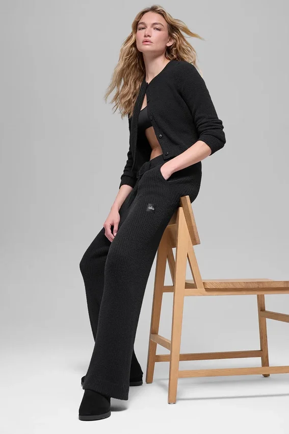 Snuggle Up Pullover-Leggings mit High-Waist und weitem Bein – Schwarz